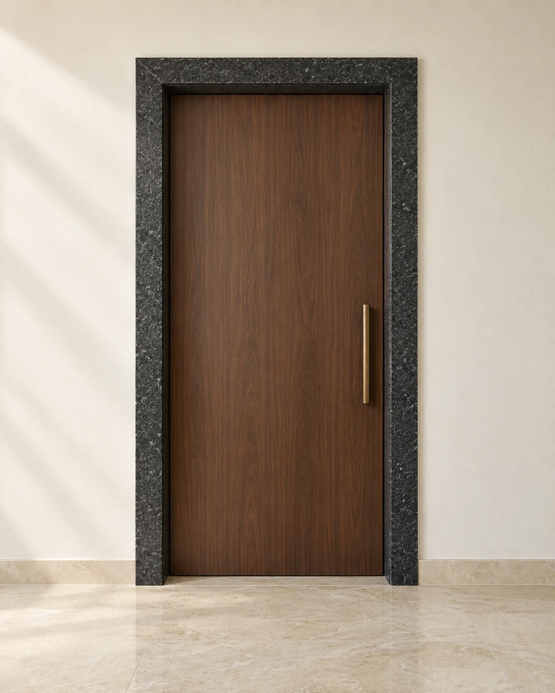 Architectural illustration of a charcoal granite door frame around a flush timber door